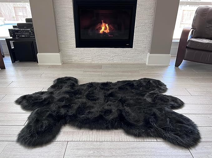 LAMBZY Bear Skin Rug Super Soft Fluffy Faux Fur for Bedroom Floor Sofa Living Room High-Density Plush Shaggy Carpet Sofa Cover Bedside Sheepskin Rug (4'x6', Black)