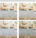 Litanika 3x5 Geometric Shag Area Rug for Bedroom, Light Grey and White High Pile Ultra Soft Plush Shaggy Furry Bedside Playroom Dorm Carpet, Non-Slip, Non-Shedding Indoor Floor Rug