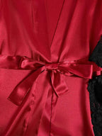 WDIRARA Women' Silk Satin Pajamas Set 4pcs Lingerie Floral Lace Cami Sleepwear with Robe