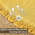 Cotton Muslin Throw Blanket with Tassels, Lightweight Woven Gauze, Pre-Washed Breathable Farmhouse Decor for Bed, Couch, All-Season Use (Yellow, 50" x 60")