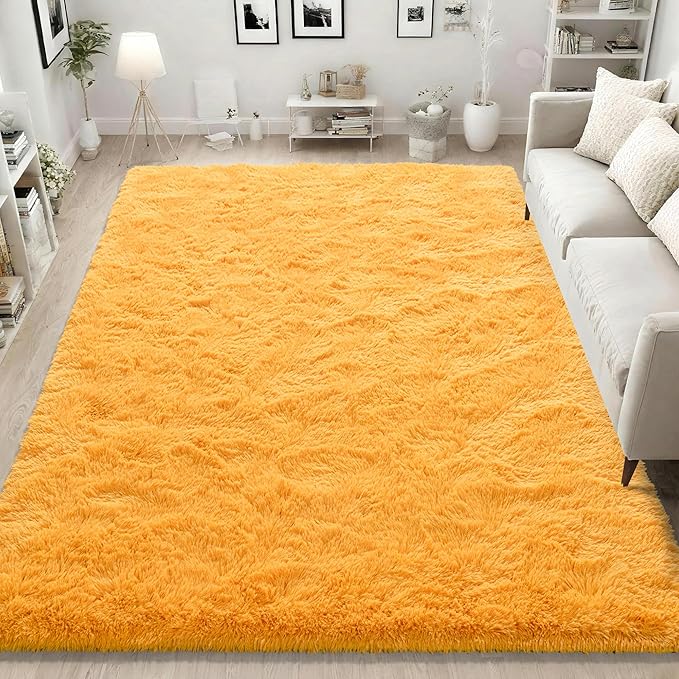 ISEAU Fluffy Rug Carpets Soft Shaggy Area Rugs Indoor Floor Mats for Kids Room Fuzzy Carpet Comfy Cute Nursery Mat Bedside Rug for Boys Girls Bedroom Living Room Home Decor, 6ft x 9ft,Orange