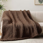 Negwoo Chunky Knit Throw Blanket, 50''*60'' Knitted Throw Chenille Yarn for Bed Couch, Handmade Dark Brown Crochet Big Thick Blanket, Machine Washable Cute Comfy Blanket for Home Decor