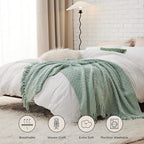 Bedsure Sage Green Throw Blanket for Couch - Versatile Knit Woven Chenille Spring Blanket for Chair, Super Soft, Warm & Decorative Throw with Tassels for Bed, Sofa and Living Room(Sage Green, Throw)