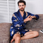 Haseil Men's Satin Robe Dragon Luxurious Silk Spa Long Sleeve House Kimono Bathrobe