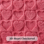 NEWCOSPLAY Super Soft Throw Blanket Coral Pink Love Premium Silky Flannel Fleece 3D Heart Checkered Lightweight Bed Blanket All Season Use (Coral Pink Love, Throw(50"x70"))