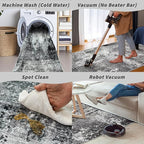 4x10 ft Extra Wide Hallway Rug – Non-Slip Washable Large Carpet Runner for Kitchen, Indoor Entryway, Modern Abstract Low-Pile Thin Floor Mat for Bedroom, Living Room, Dining Room (Black Grey,4x10)