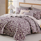 BLOOMHAVEN Quilt Set King Size, Italian Plum Floral Quilt Sets, Reversible Bedspread Lightweight and Breathable for All Seasons, Soft Quilted Bedspread with 2 Pillow Shams