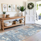3x12 ft Long Hallway Runner Rug – Non-Slip Washable Carpet Runners for Kitchen Entryway Bathroom Modern Abstract Neutral Low-Pile Thin Stain-Resistant (Blue Rust,3x12)