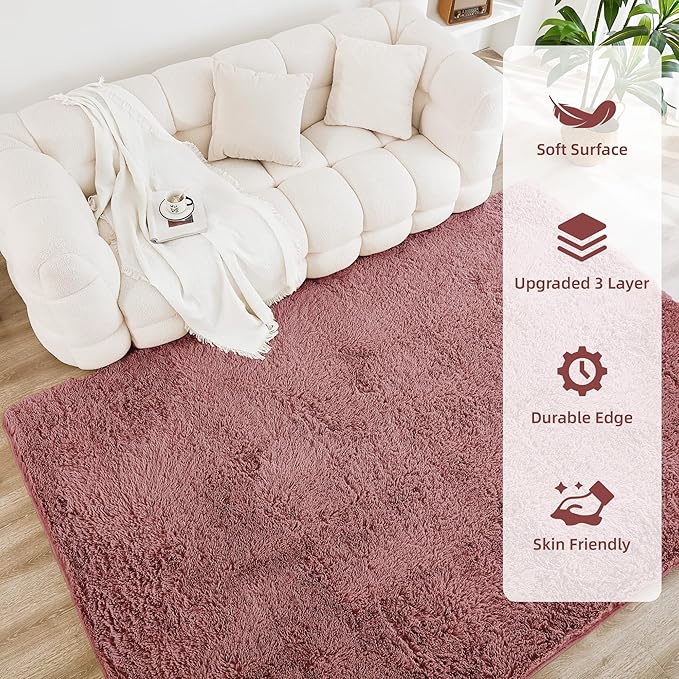 Litanika 8x10 Shag Area Rug for Living Room Bedroom, Pea Pink High Pile Ultra Soft Plush Shaggy Furry Bedside Playroom Dorm Carpet, Non-Slip, Non-Shedding Modern Indoor Floor Rug