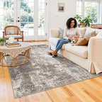 5x7 Washable Living Room Rug – Modern Neutral Abstract Area Rug for Bedroom, Dining Room, Kitchen & Home Office – Low Pile Thin Non-Slip Indoor Carpet (Brown Beige,5x7)