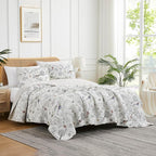 Southshore Fine Living, Inc. Oversized King Quilt Bedding Set with Two Matching Quilted Pillow Shams, Bayberry Collection, All Season Floral California/King Bed Spread Set, Summer Coverlet, Ivory