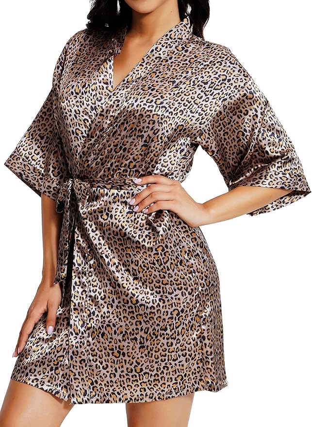 Giova Women's Satin Robe Bride & Bridesmaid Wedding Party Bathrobe Short Kimono Gown