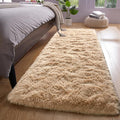YJ.GWL Fluffy Runner Rugs for Bedroom Living Room Soft Shag Rug 2x6 Feet, Beige Plush Carpet Non Slip for Nursery Dorm, Fuzzy Bedside Rug for Kids Boys Room Home Decor