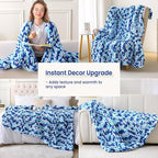 Mooreeke Chunky Knit Blanket 40"x50", Soft Chenille Throw Blanket Cozy 100% Handmade Crochet Gift Blankets with Jumbo Chenille Yarn for Couch Bed Sofa Room Decor - Blue and White