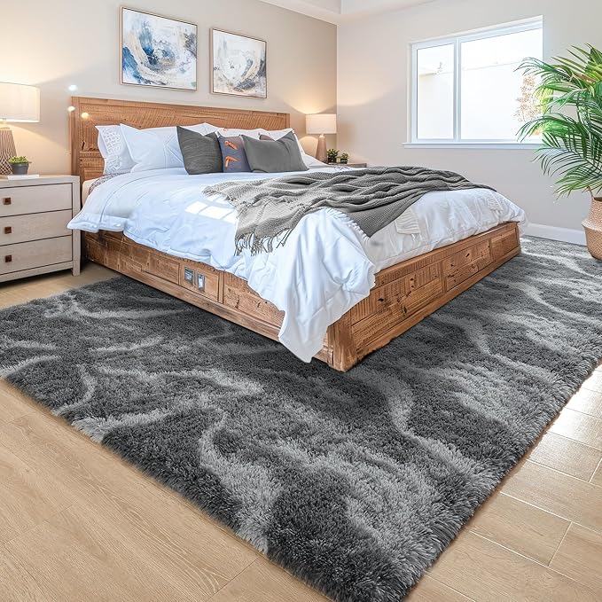 Noahas Large Fluffy 5x8 Area Rugs for Living Room Bedroom,Thick Shag Grey Throw Rug,Big Soft Shaggy Bedside Non-Slip Plush Dorm Nursery Kids Carpet