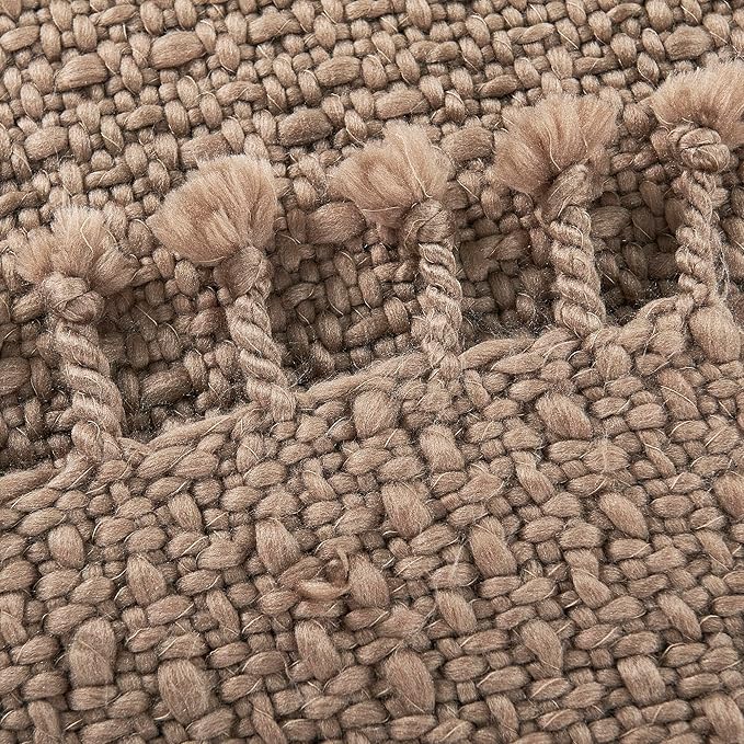 Chunky Knit Throw Blanket with Braided Tassels 50" x 60", Hand Knitted Soft Thick Yarn Basket Weave Boho Farmhouse Blanket, Plush Fluffy Tassel Decor Throw for Couch Bed Sofa, Brown