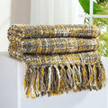 Multi-Color Gold Cable Woven Throw Blanket for Couch,60"X80" Boho Style Textured Blankets for Home Decor,Super Soft Warm Cozy Chunky Blanket with Decorative Tassels for Bed and Sofa