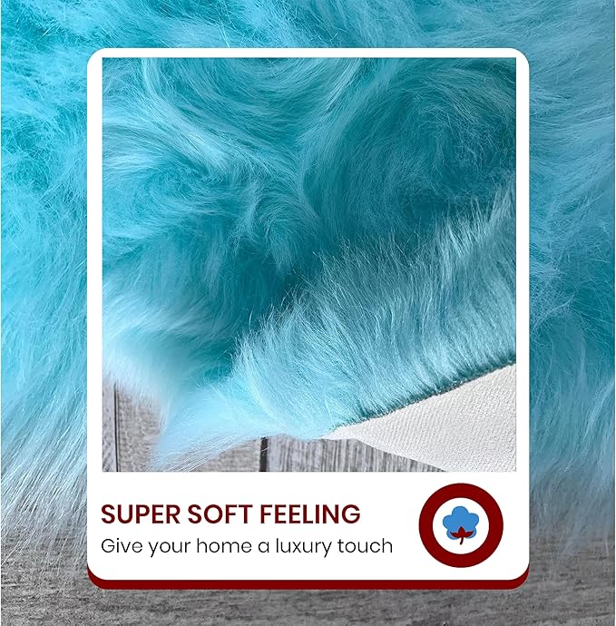 LAMBZY Bear Skin Rug Super Soft Fluffy Faux Fur for Bedroom Floor Sofa Living Room High-Density Plush Shaggy Carpet Sofa Cover Bedside Sheepskin Rug (4'x6', Blue)
