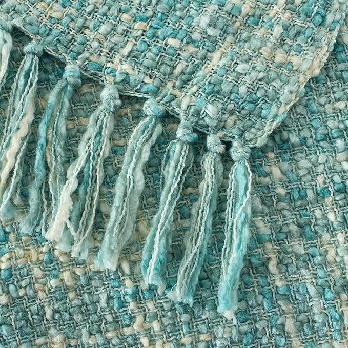 Multi-Color Turquoise Cable Woven Throw Blanket for Couch,50"X60" Boho Style Textured Blankets for Home Decor,Super Soft Warm Cozy Chunky Blanket with Decorative Tassels for Bed