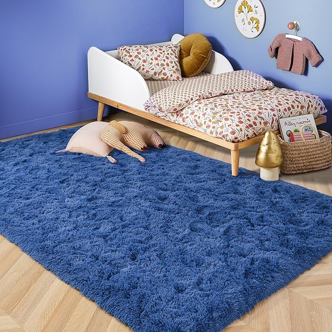ISEAU Fluffy Rug Carpets Soft Shaggy Area Rugs Indoor Floor Mats for Kids Room Fuzzy Carpet Comfy Cute Nursery Mat Bedside Rug for Boys Girls Bedroom Living Room Home Decor, 6ft x 9ft, Light Navy