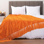 PAVILIA Orange Chenille Throw Blanket for Couch Sofa, Soft Knit Throw with Tassel, Decorative Blanket for Bed Chair Living Room, Orange 50x60
