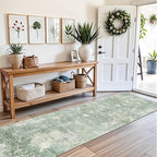 3x12 ft Non Skid Hallway Runner Rug - Kitchen Runner Rug with Rubber Backing Low Pile Thin Carpet Runners for Kitchen Entryway Bathroom,Modern Abstract Neutral（Sage Green,3x12）