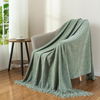 Chenille Throw Blanket for Couch with Tassels,60"X80" Soft Cozy Lightweight Knitted Boho Decorative Blankets for Bed and Sofa,Light Green