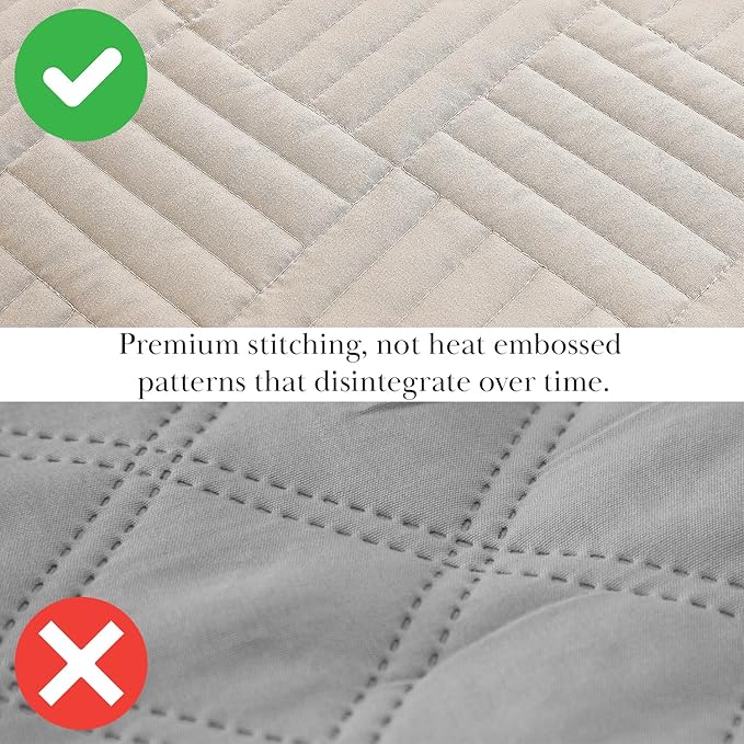 Southshore Fine Living, Inc. Oversized Quilt Bedding Set, Twin XL Bedspread Extra Long, 2-Piece with One Matching sham (68 in Wide x 98 in Long), Twin/Twin XL, Grid Taupe