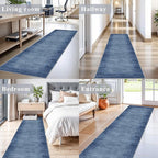 2x8 Washable Hallway Runner Rug – Non-Slip Modern Abstract Neutral Low-Pile Stain-Resistant Carpet Runner for Kitchen Entryway Bedroom Bathroom (Navy Blue,2x8)