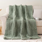 Bunnikins & Clover Sage Green Throw Blanket for Couch, Chunky Knit Blanket Throw with Chenille Yarn for Bed Living Room Home Decor, 50"x60"