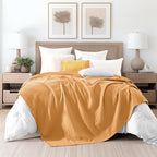 Elegant Comfort Premium 100% Cotton Waffle Blanket - Lightweight Breathable Waffle Weave Bed Blanket - Soft and Warm All Season Blanket for Couch, Sofa and Bed, Queen Size 90x90 Inches, Gold