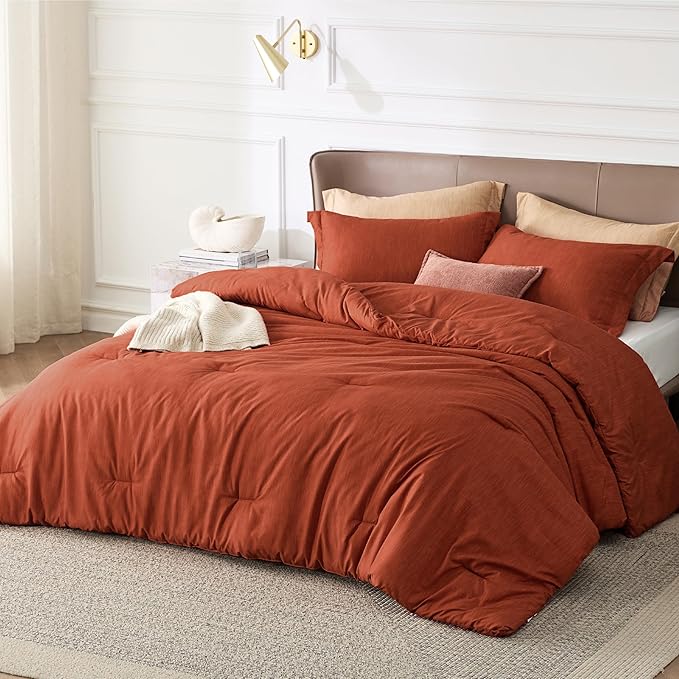 Bedsure King Size Comforter Set - Burnt Orange Soft Bedding for All Seasons, Cationic Dyed Bed Set, 3 Pieces, 1 King Size Comforter (104"x90") and 2 Pillow Shams (20"x36"+2")