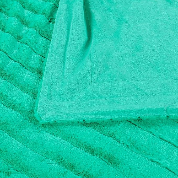 Striped Throw Blanket and Pillow Covers Set (No Inserts) for Couch and Bed, Plush Warm Lightweight Fuzzy Faux Fur Blanket for All Seasons (50" x 60", Green)