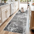 3x7 Kitchen Runner Rug – Washable Non-Slip Modern Abstract Neutral Carpet for Hallway, Entryway, Bedroom, Bathroom – Low-Pile Thin Stain-Resistant Wide Floor Runner (Black Grey,3x7)