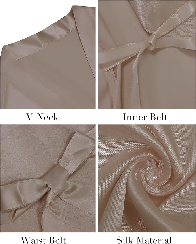 Vlazom Womens Kimono Robes Dressing Gown Satin Bathrobe Nightdress Short Style Bridal Robe
