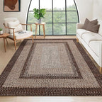 RUGSREAL 8x10 Area Rug Washable Large Living Room Rug Non Slip Farmhouse Rustic Floor Carpet Boho Accent Bedroom Rug Modern Geometric Throw Floor Cover Bohemian Border Carpet, Brown