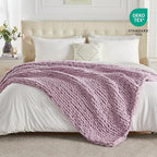Carriediosa Chunky Knit Throw Blanket 50" X 60", 100% Hand Made Large Chenille Loop Yarn Soft Fluffy Throws for Couch Sofa Bed, Big Crochet Cozy Heavy Thick Cable Woven Blankets, Purple