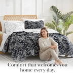 Southshore Fine Living, Inc. Black Quilt Queen Size, Oversized Quilt Bedding Set, Reversible Bed Ensemble, Floral Coverlet, Printed Bedspread 3-Piece with Two Matching Pillow Shams, Full/Queen, Black