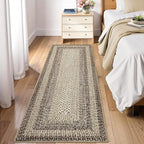 Runner Rug 2x8 Machine Washable Hallway Runner Rug Entryway Long Runner Carpet Braided Printed Throw Mat Non Slip Kitchen Mat Living Room Rustic Carpet for Bedroom Dining Room, Camel