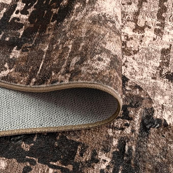 Area Rug 5x7 Washable Rugs Modern Abstract Area Rug Soft Non-Slip Non-Shedding Faux Wool Stain Resistant Floor Carpets for Living Room Bedroom Dining Room Kids Room Home Office (Brown)