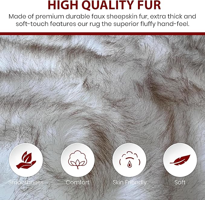 LAMBZY Bear Skin Rug Super Soft Fluffy Faux Fur for Bedroom Floor Sofa Living Room High-Density Plush Shaggy Carpet Sofa Cover Bedside Sheepskin Rug (5'x7', White/Brown)