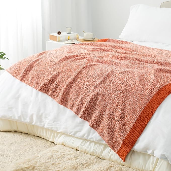 Carriediosa Heather Throw Blanket 50" X 60", 400GSM Ultra Soft Microfiber Fuzzy Fluffy Reversible Knitted Blankets Cozy Plush Lightweight and Warm Fall Throws for Couch, Bed, Sofa, Rust
