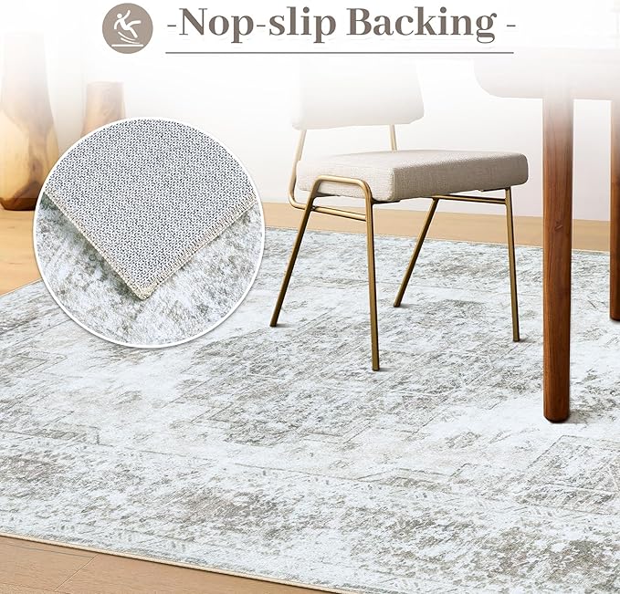 XLUEZ Area Rug 9x12 Living Room Rug, Machine Washable Vintage Distressed Medallion Rug Non-Slip Soft Low Pile Large Indoor Rugs for Bedroom Kitchen Dining Room Office(Taupe,9'x12')
