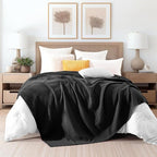 Elegant Comfort Premium 100% Cotton Waffle Blanket - Lightweight Breathable Waffle Weave Bed Blanket - Soft and Warm All Season Blanket for Couch, Sofa and Bed, Queen Size 90x90 Inches, Black