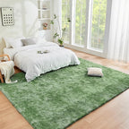 Litanika 3x5 Fluffy Shag Faux Fur Area Rug for Living Room Bedroom, Tie-Dyed Army Green High Pile Soft Plush Shaggy Furry Bedside Playroom Dorm Carpet, Non-Slip, Non-Shedding Modern Indoor Floor Rug