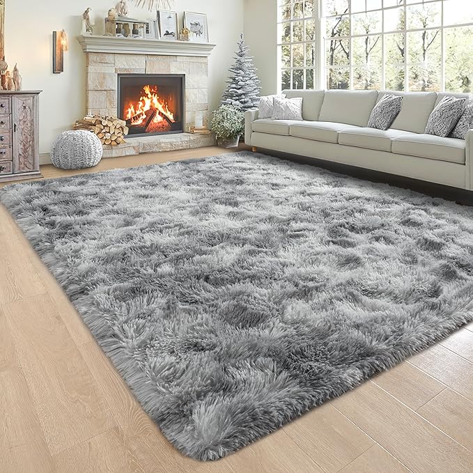 Noahas Large Fluffy 6x9 Area Rugs for Living Room Bedroom,Tie-Dyed Grey Thick Shag Throw Rug,Big Soft Shaggy Bedside Non-Slip Plush Dorm Nursery Kids Carpet