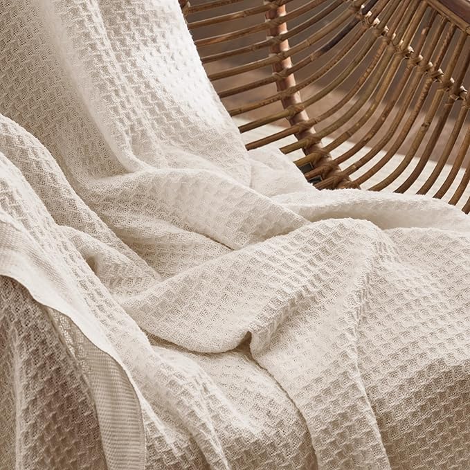 Bedsure Gentlesoft 100% Cotton Blanket Twin XL Size for College Dorm - Breathable and Soft for Spring Summer, Waffle Weave Twin Blanket for Bed, Dorm Room Essentials, Light Beige, 66x90 inches