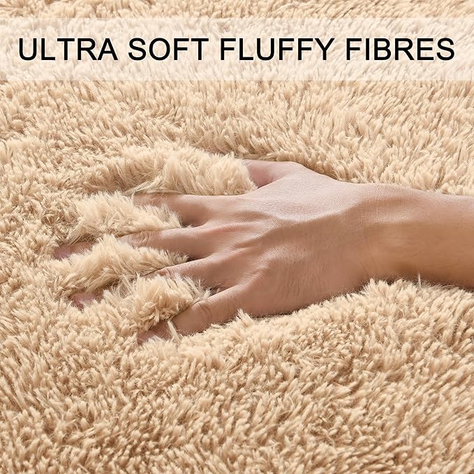ISEAU Area Rugs 9x12 Feet for Living Room Rugs, Ultra Soft Fluffy Rugs for Bedroom, Non-Slip Modern Large Shag Bedroom Rug for Boys Kids Room Dorm Home Decor, Camel
