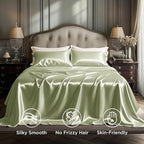 Bedsure Satin Sheets Queen Size - 4 Piece Silky Bedsheets with Elastic Corner Straps and 15 Inches Deep Pocket Fitted Bedsheet,1 Flat Sheet, 2 Satin Pillowcases, Good for Hair &Skin(Queen,Light Green)