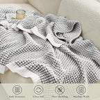 Amélie Home Knit Throw Blanket, Soft Chenille Cozy Breathable Pineapple Chunky Decorative Blanket for Couch, Bed & Sofa, French-Inspired Lightweight Warm Gift for Women, Gray, 60"x80"